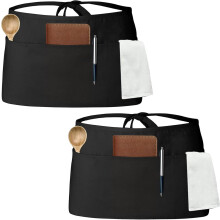 NestE Server Apron with 3 Pockets Black Half Apron