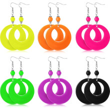 6 paar neon oorbellen uit de jaren 80/90 voor dames, retro geometrische hangers, oorringen, hangende oorbellen voor een outfit in de stijl van de