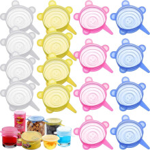 Lot de 16 couvercles extensibles en silicone pour bocaux de 6,6 à 8,4 cm, compatibles lave-vaisselle et congélateur, réutilisables, multicolores