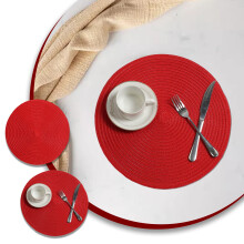 6pcs 15" Circular Woven Placemats, Anti-Slip & Heat-Resistant, Red Cotton-Polyester, Easy Clean, for Tables, Restaurants, Christmas – Compatible