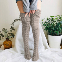 Harige fleece huissokken voor dames, kaki (1 paar)