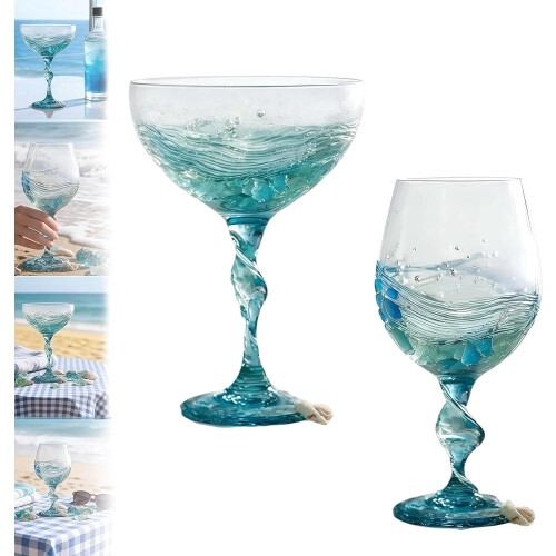 Havsvågsglas Vinglas Havstema 2 st
