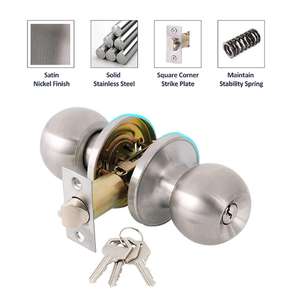 Zouyue Satin Nickel Keyed Alike Entry Door Knob And Deadbolt Set, Stainless Steel, 3 Piece 9402001076274