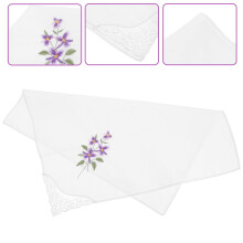 Women Floral Handkerchiefs Embroidered Lace Cotton Purple 1Set Wedding Proms