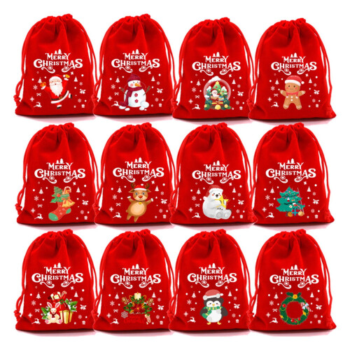 Pluche cadeautasjes met trekkoordsluiting, set van 12