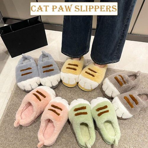 Παντόφλες Cat Paw, παντόφλα 3D Cartoon για γυναίκες, ζεστές αφράτες γούνινες 1