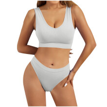 Women's Lingerie Set: Shockproof U-Back Tank Top & Matching Bottoms, White – Fitness & Lounge Activewear, Compatible with Gym & Daily Wear