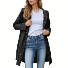 Giacca antipioggia da donna, giacca antipioggia invernale anorak con cappuccio, lunga, impermeabile e antivento per adulti, giacca antipioggia, L
