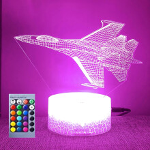 YSITIANNA3D lietadlo nočné svetlo lampa ilúzia 16 farieb prebaľovací pult dekorácia stola lampy darček s akrylovou plochou ABS základňou USB