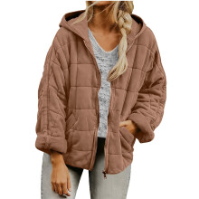 Damen-Baumwollmantel mit Kapuze, Taschen, langen Ärmeln und einfarbiger Farbe für Herbst/Winter – geeignet für kaltes Wetter