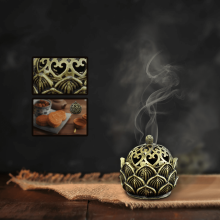 Brûleur d'encens Lotus doré, porte-encens vintage en forme de fleur, brûleur d'encens conique pour la décoration parfumée de la maison, bronze