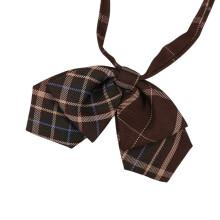 Vintage Brown Checkered Striped Neck Tie JK Japanese School Student Uniform Pre-Tied Adjusted Necktie Bowknot Bowtie