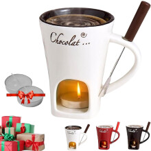 Chocolate Fondue Mug Set w/ Ceramic Melting Pot, Candle Warmer & Forks – Ideal Gift for Birthday, Valentine's Day