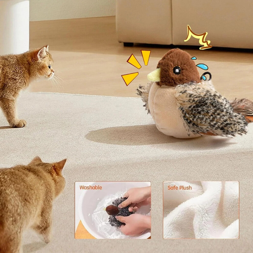 Sparrow Cat Toy, 2026 Upgrade Interactive Chirping Sparrow Bird with Flapping Wings, Rechargeable Toy for Indoor Cats (Sparrow)