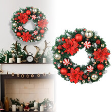Guirlanda de Natal de 50 cm para Porta de Entrada – Guirlanda de Pinhas com Frutas Vermelhas e Verdes, Decoração Festiva para Ambientes Internos