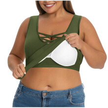 Plus size tanktops voor dames, effen camisole met ingebouwde bh, losvallende zomerse mouwloze camisole T-shirts, basic katoenen ondershirts voor de