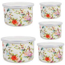 5Pcs Deepened Enamel Bowls with See Through Lids for Serving Soup Salad Pasta