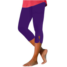 VERUGU Capris for kvinner Lette atletiske leggings Høy midje Ensfargede Slanke Loungebukser For Trening Yoga Løping Lilla L