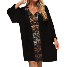 Vestido de crochê plus size feminino para saída de praia, modelo maxi solto – tamanho G, preto, compatível com roupas de banho