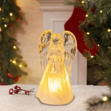 Veilleuse ange LED – Ornement chérubin en acrylique cristal, mini ange blanc lumineux pour table/étagère/centre de table de fêtes (1 pièce)