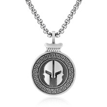 Silver-Plated Vintage Gladiator Helmet Pendant Necklace – Punk Style, Hypoallergenic, Unisex, for Everyday Wear