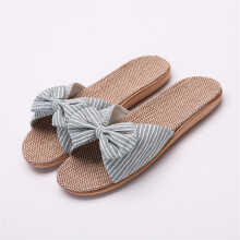 FAMTKT Women's Slide Sandals, Women Female Bowknot Flax Linen Flip Flops Beach Shoes Sandals Slippers