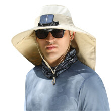 Zonnehoeden met ventilator, zonnehoeden met brede rand voor mannen en vrouwen, outdoor bucket hat met ingebouwde ventilatoren op zonne-energie (3