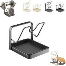 2-in-1 Pot Lid Holder with Spoon Rest & Rag Holder, Double-Layer Countertop Organizer