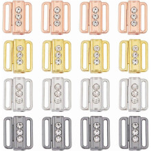 16Pcs Bra Clasp Replacements, 4 Colors, Alloy Rhinestone Bikini Clips, Front-Closing Hooks for Bra Making & Lingerie Sewing