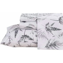 Boho-Blumen-Bettwäscheset, Kingsize, 4-teilig, grau, mit Kräuter- und Farnmuster, Mikrofaser, tiefe Taschen