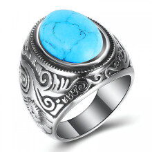 DESIGNICE Retro-Schmuck Türkis-Ringe für Herren Titanstahl Einlage Dreifarbiger Ring Herren Dominierender Opal-Ring Edelstahlringe