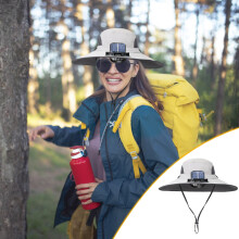 Sombrero de sol de ala ancha con energía solar y ventilador recargable: ideal para senderismo, acampada, pesca, playa y viajes.