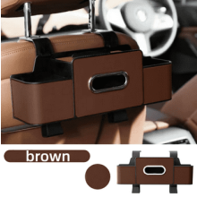 Organizador 3 em 1 para banco traseiro de carro com porta-copos, porta-lenços, lixeira e ganchos – Compatível com a maioria dos carros (marrom)
