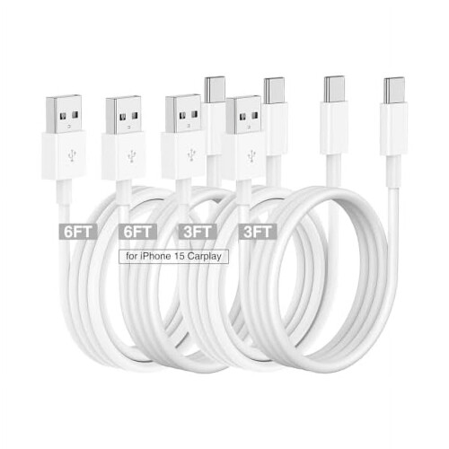 Cabo CarPlay compatível com iPhone 16/15 Pro/Plus, cabo de carregamento rápido USB-A para USB-C, 1/1,8 m, para iPhone e iPad Pro