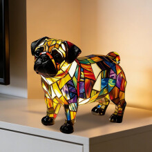 Veilleuse LED en résine, sculpture de chien, décoration lumineuse, figurine d'animal de compagnie, lampe de chevet/bureau à éclairage chaleureux,