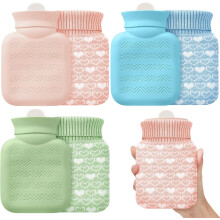 3 Mini-Kompressenflaschen für warme und kalte Anwendungen, 320 ml Silikon, mikrowellengeeignet, mit Deckel – Reisegeschenk (Rosa/Blau/Grün/Herz)