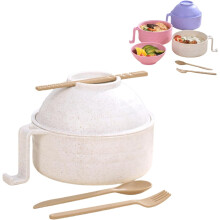 Microwave Ramen Bowl with Strainer, Chopsticks, Spoon and Fork, Non-Slip Handles for Instant Noodles Soup and Rice