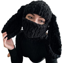 Y2K-Strick-Sturmhaube für Damen und Herren, Hasenohren-Skischal, warme Wintermütze, Totenkopf-Strickmütze für Halloween