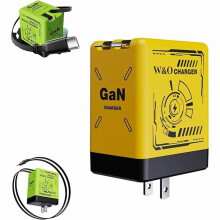 W&O 2-in-1 GaN Wall Charger (120W, Type-C/L), Retractable & Foldable, Compatible with iPhone, Fast Charging Adapter (Yellow)