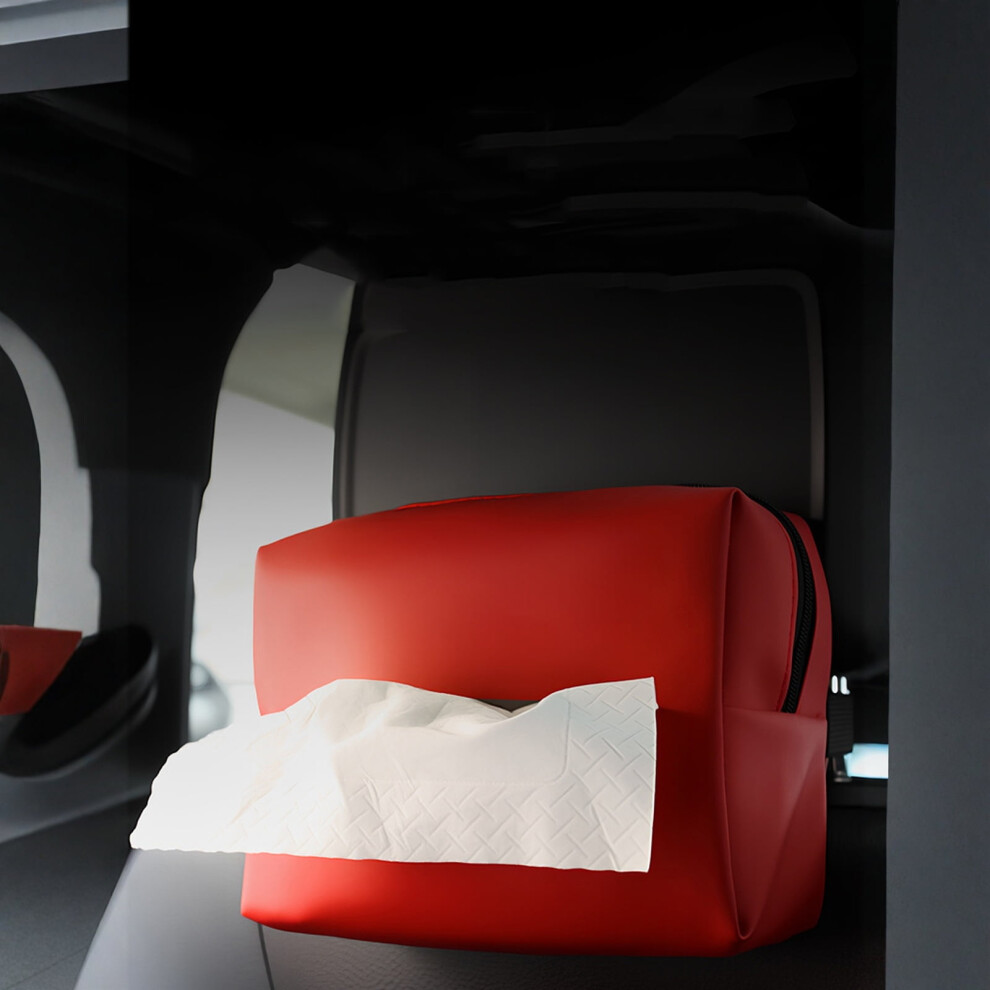 Car Tissue Holder For Visor/Seat Back/Armrest, Pu Leather Dispenser, Hanging Napkin Organizer For Auto Interior Â 5.12X6.7" Red 9405492928398