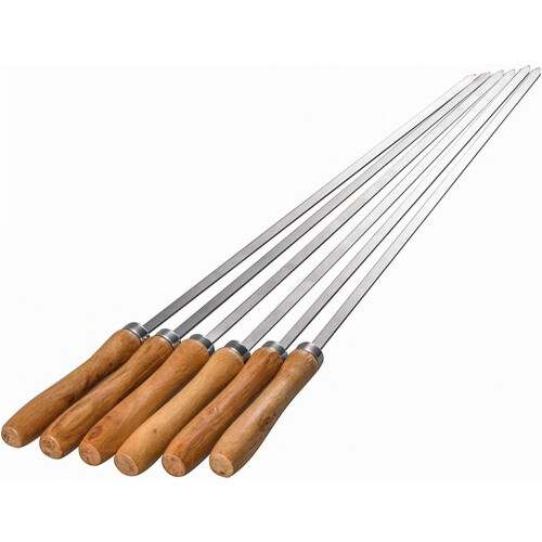 Espetos para kebab em aço inoxidável de 42 cm (16,5 polegadas) com cabo de madeira.