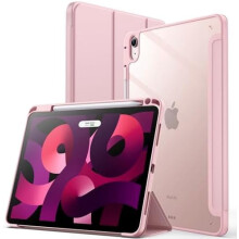 Slanke roze iPad Air-hoes met penhouder, transparante achterkant, automatische slaap-/waakfunctie en schokbestendige standaard – compatibel met