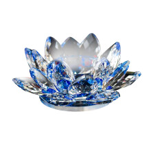 Elegant K9 Cr-ys-tal Lotus Tealight Candle Holder, Decorative Spiritual Meditation Decor, Clear Faceted, 3Inch Single