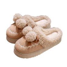 Pantoufles pour femmes, pantoufles d'hiver confortables avec semelle et pompon, chaussures souples pour l'intérieur et l'extérieur, pantoufles pour