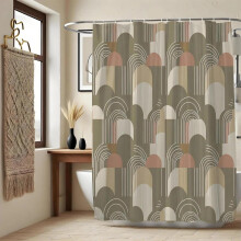 Rideau de douche vert à carreaux bohèmes, imperméable, en polyester, motif géométrique amusant, 152 x 183 cm (60 x 72 pouces).