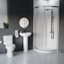 Nes Home White 500mm Round Slim Edge Pedestal Basin Toilet Shower Screen & Tray