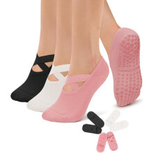 Set van 3 Pilates- en yogasokken met grip voor dames, antislip, geschikt voor workouts, Pure Barre, ballet, dans en als ziekenhuissok.