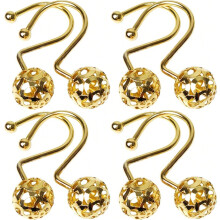 Gracelife 12Pcs Gold Hollow Ball Shower Curtain Hooks – Rustproof Stainless Steel, Compatible with Standard Rods