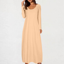 Damenkleid in Unifarbe mit sexy Rundhalsausschnitt und langen Ärmeln - Elegantes langes Kleid