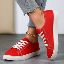 Zapatos de mujer, zapatillas de lona, modernas, unisex, con cordones, planas, transpirables, para uso diario, zapatos para mujer, Z01Red, 8